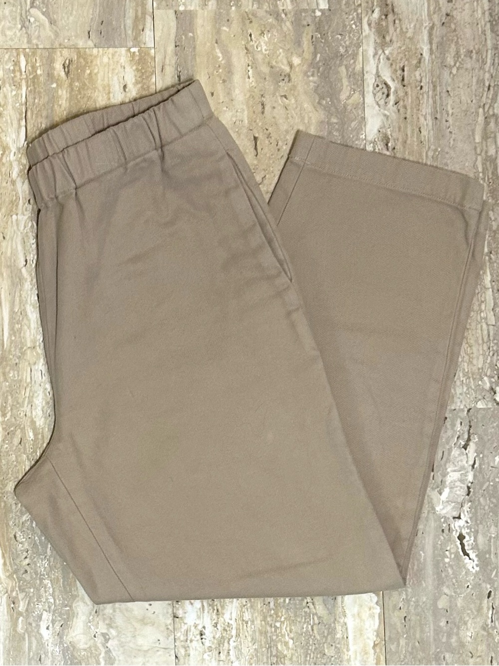 Babaton Beige Khaki Relaxed Elastic Waist Cropped Baggy Casual Pants 100% Cotton